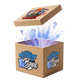 A brown cardboard mystery box with the words 'Great Ball Mystery Box' printed on the front and lid. The lid is shown lifted open, with a blue and purple glowing burst effect coming from inside, against a plain white background.