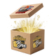 A brown cardboard mystery box with the lid open, showing a glowing golden interior and question-mark graphics. The box is printed with 'LUXURY BALL MYSTERY Box' branding and features a colorful illustration on the lid.