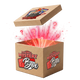 A cardboard mystery box labeled 'POKEBALL MYSTERY Box' with a Pokéball theme sticker on the lid, shown open with glowing red and pink sparkles and question marks radiating from inside, on a plain white background.