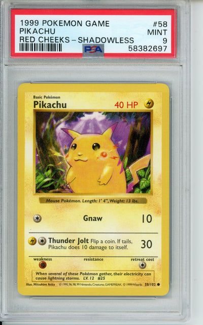 Pikachu [Shadowless Red Cheeks] #58 Base Set PSA 9