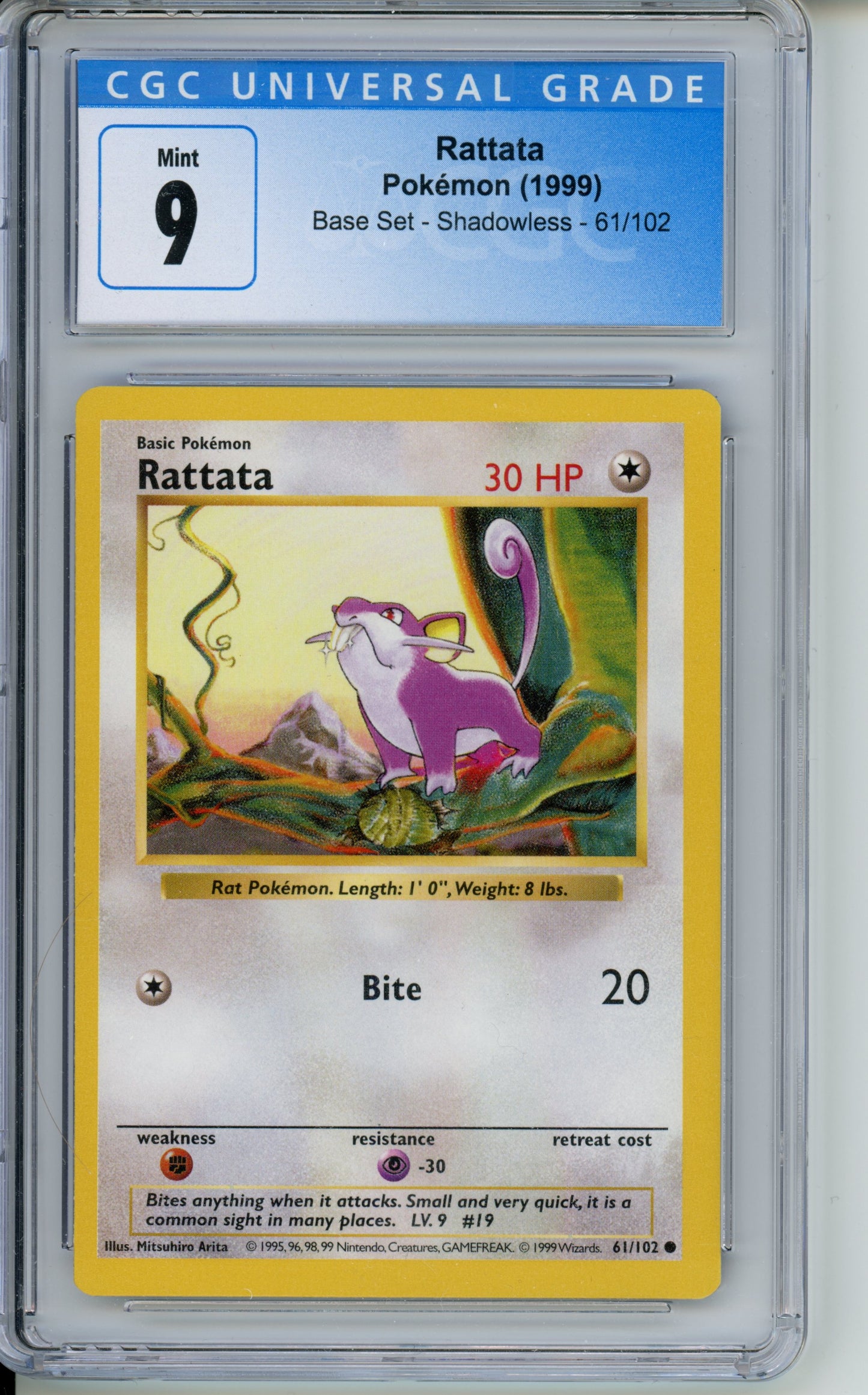 Rattata [Shadowless] #61 Base Set CGC 9